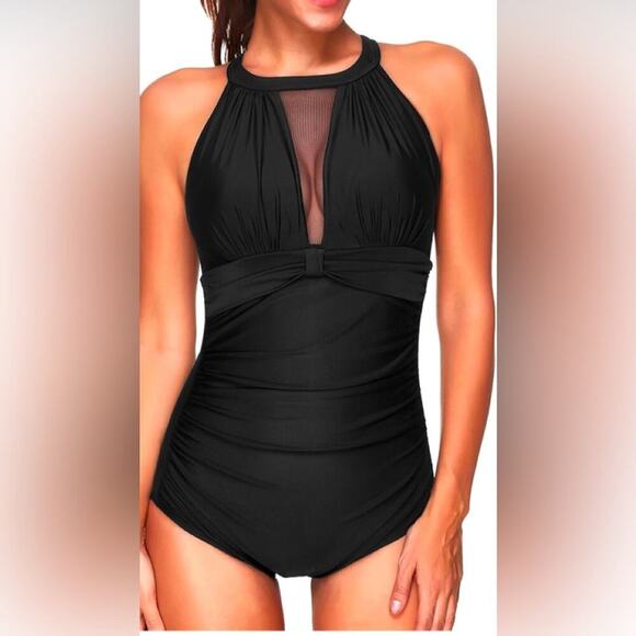 Tempt Me Black One Piece High Neck Monokini Swim Suit Size Medium NWT - Picture 5 of 6